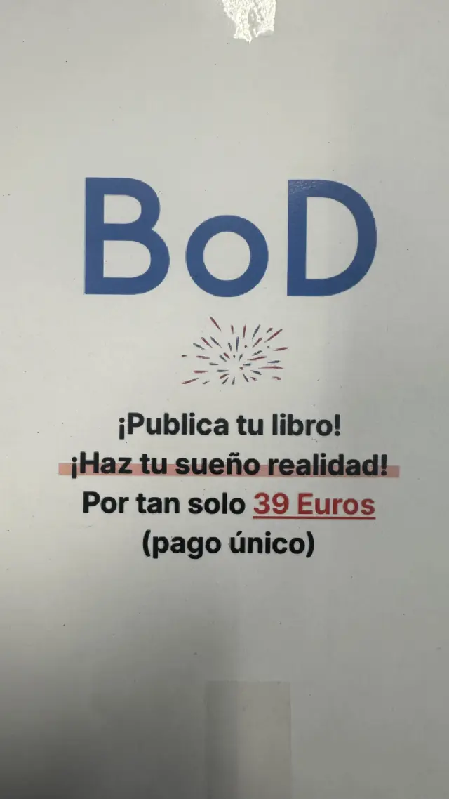 ¡Haz tu sueño realidad por tan solo 39€! 📚
Publicar tu libro nunca ha sido tan fácil y económico ❤️‍🔥

Y si, has leído bien: es pago único 🤑 Nosotros no podemos escribirlo por ti  pero te lo ponemos muy fácil para que tú libro vea la luz y puedas llegar a miles de lector@s 🥹

AUTOPUBLICACIÓN | TU LIBRO | PUBLICAR | TU SUEÑO | ESCRIBIR